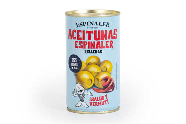 Aceitunas Espinaler rellenas de anchoa bajas en sal (350gr)